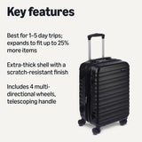 Amazon Basics 21-Inch Expandable Hardside Carry-On Suitcase with Spinner Wheels – Black