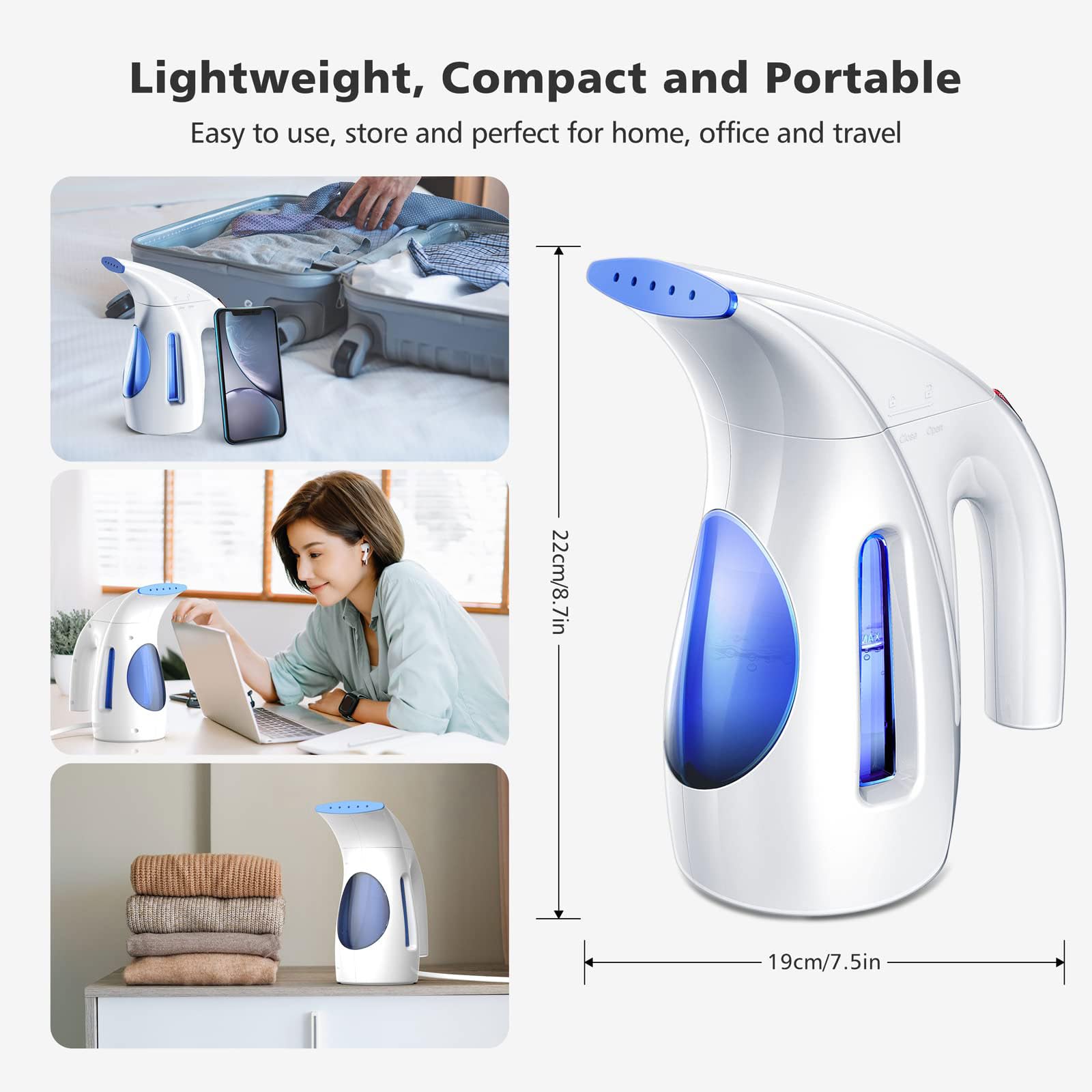 Hilife Portable Handheld Garment Steamer 700W with Extended 9ft Cord and Travel Wrinkle Remover System
