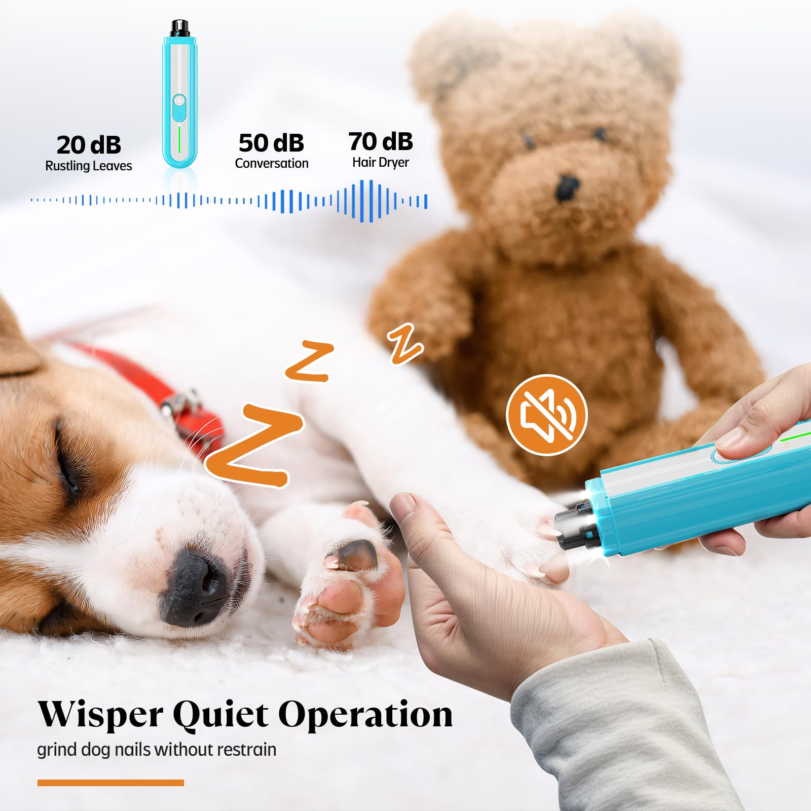 Professional Dog Nail Grinder with 4 LED Lights & Type-C Charging – 3-Speed Quiet Pet Nail Trimmer (Blue)