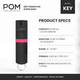 POM Premium Pepper Spray Keychain – Quick-Release OC Defense with UV Dye & Flip-Top Safety (Black Pink)