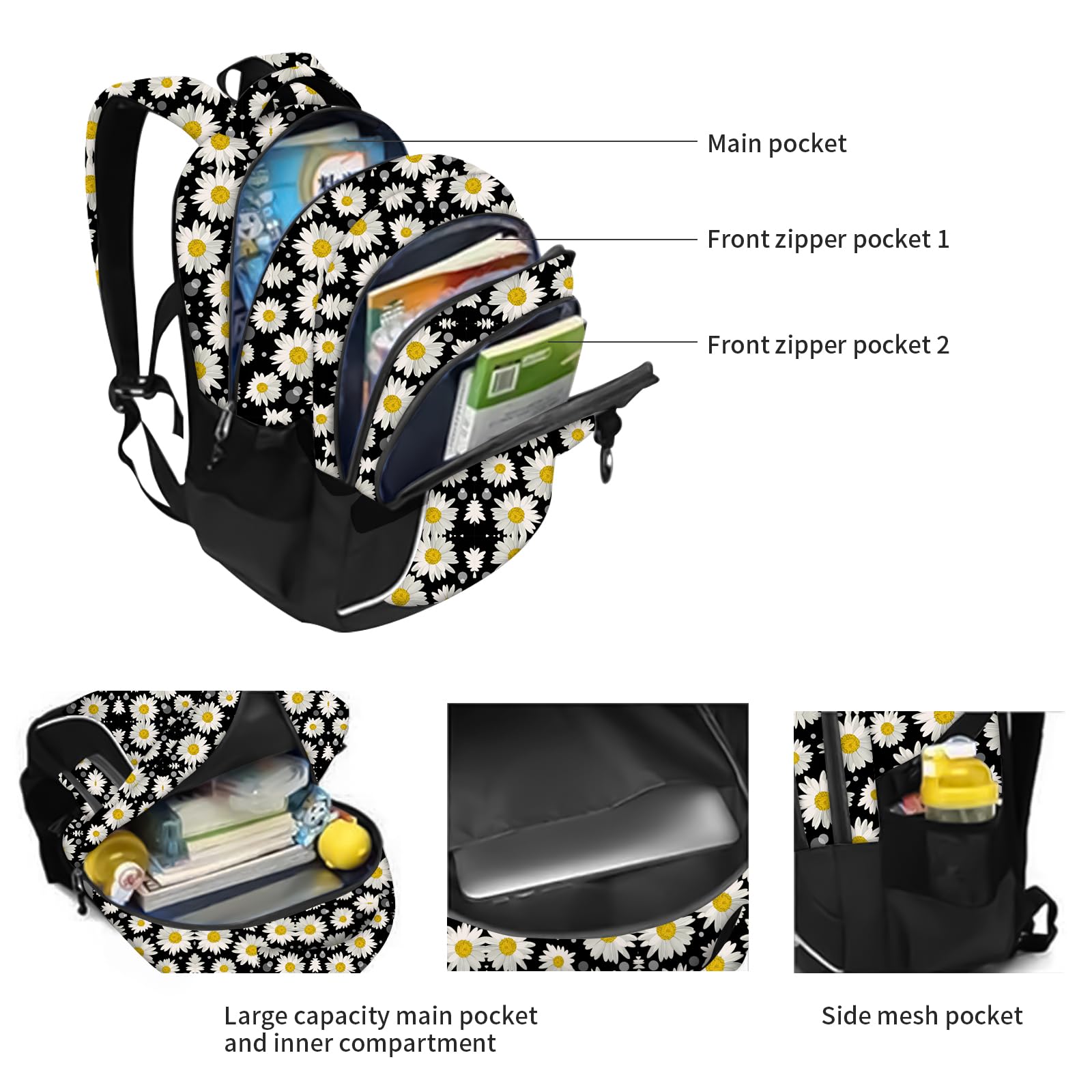 RICKYH Style Lightweight School & Travel Backpack – Multi-Compartment Daypack with Laptop Sleeve (23juhua)