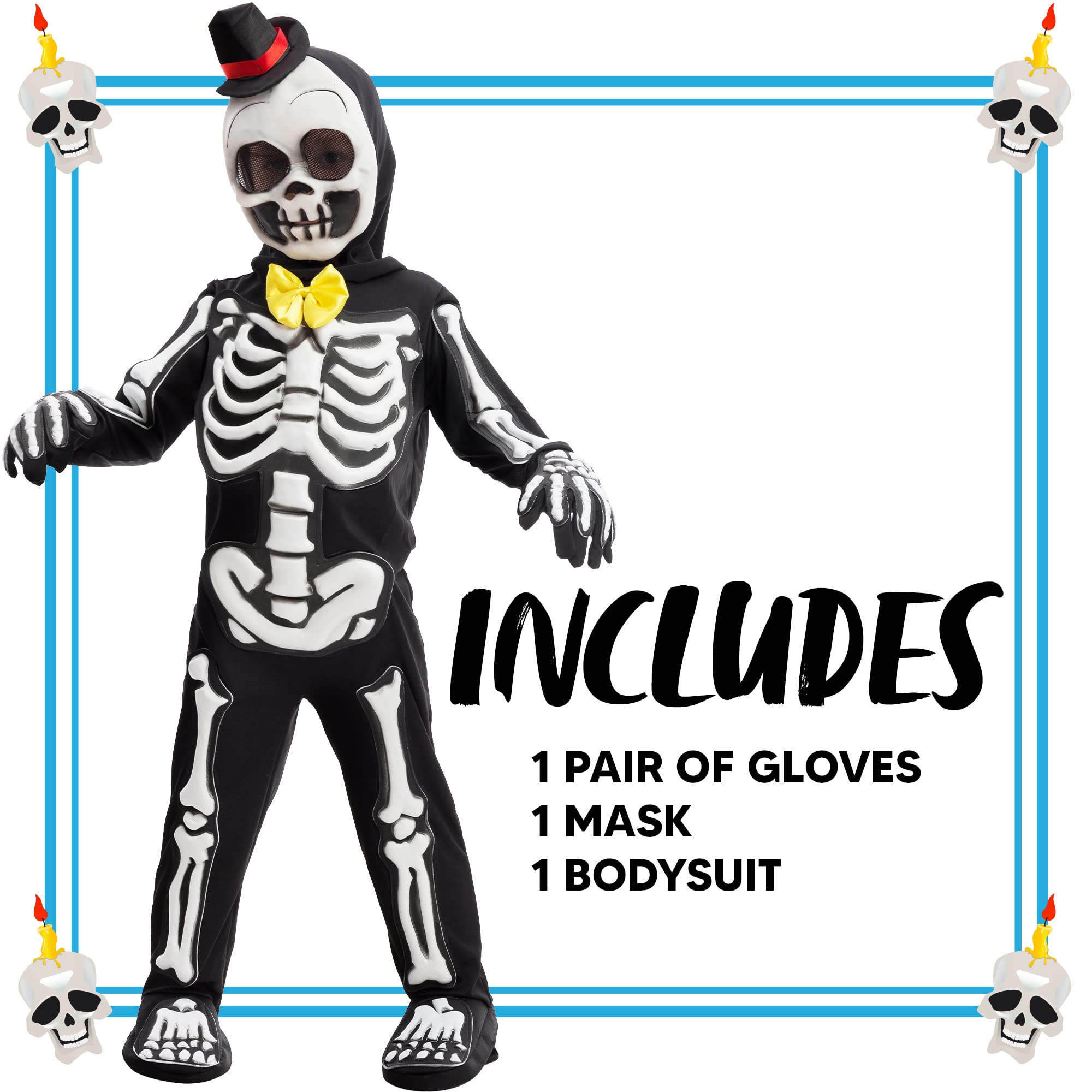 Kids Glow-in-the-Dark Skeleton Costume – Black Skull Jumpsuit with Mask & Gloves 💀✨