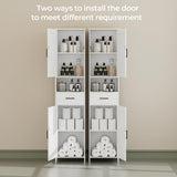 HOMHEDY 67" Tall Bathroom Storage Cabinet – Slim Floor Cabinet with Barn Doors, Drawer & Adjustable Shelves (White)