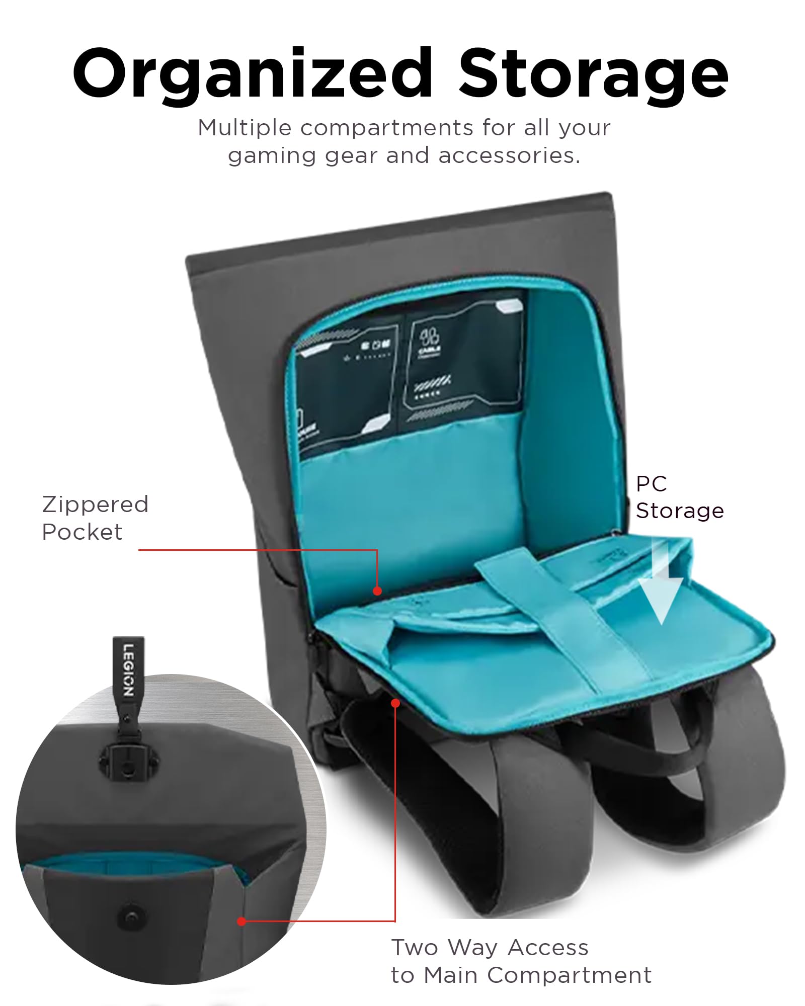 Lenovo Legion Gaming Backpack GB400 – Lightweight Water-Repellent 16″ Laptop Backpack with Anti-Shock Protection (Dark Grey)