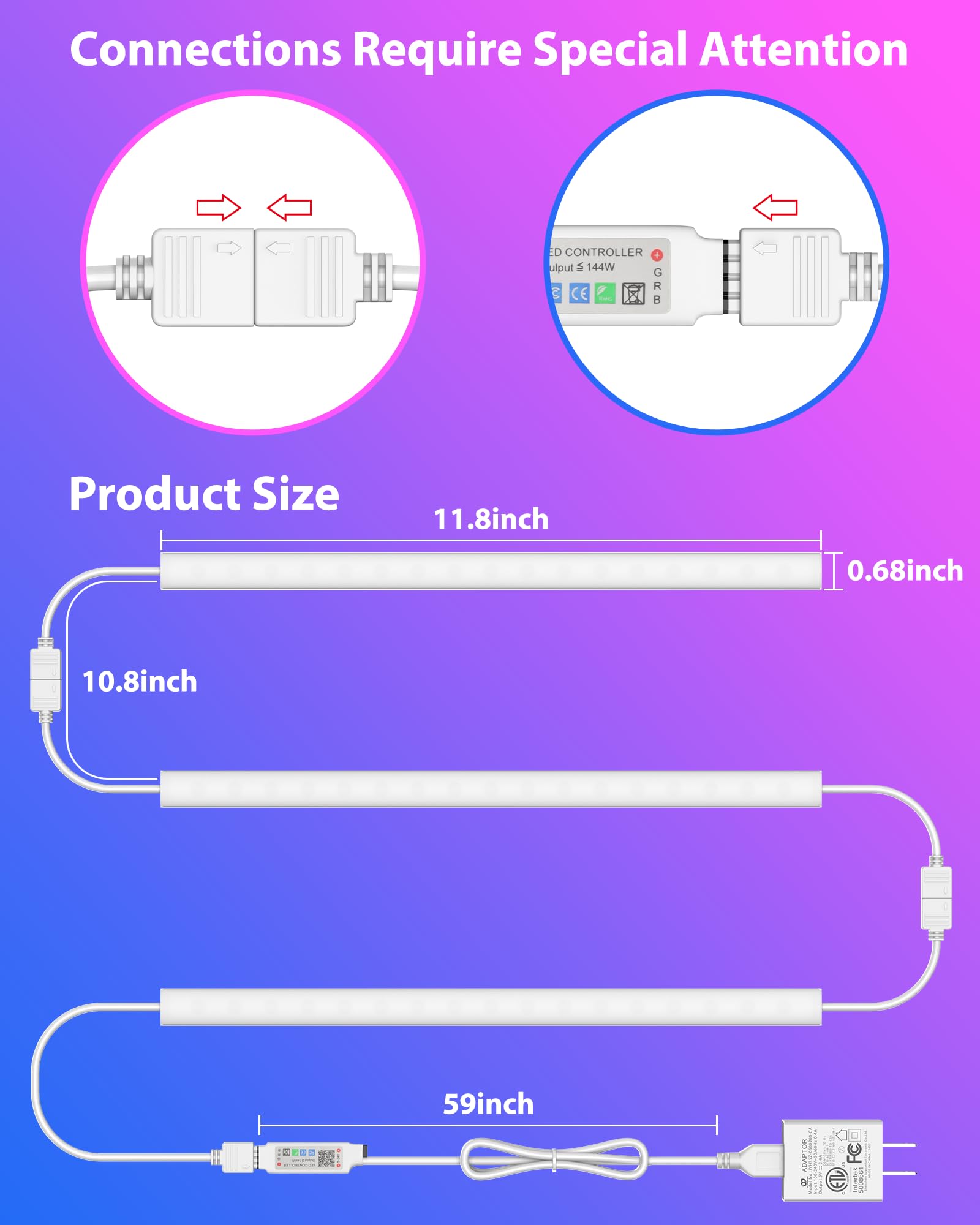 RGB LED Under Cabinet Light Bars with Music Sync & Bluetooth App Control – 200 Lumens Ambient Set