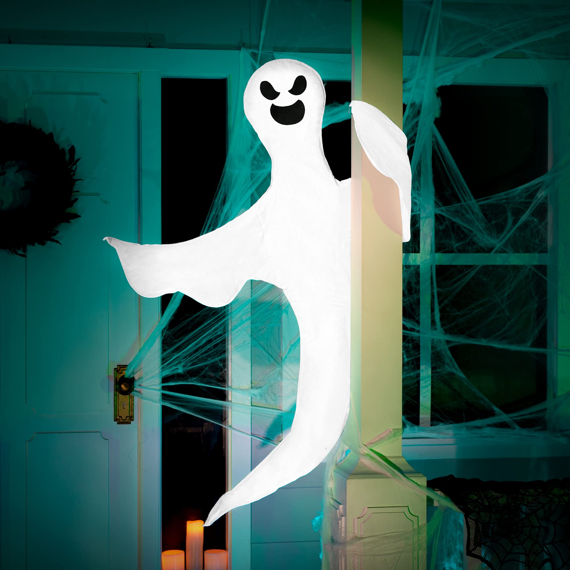 Happy Halloween Tree Ghost Decoration – 53” White Wrap-Around Ghost with Adjustable Arms (Weatherproof Outdoor Decor)