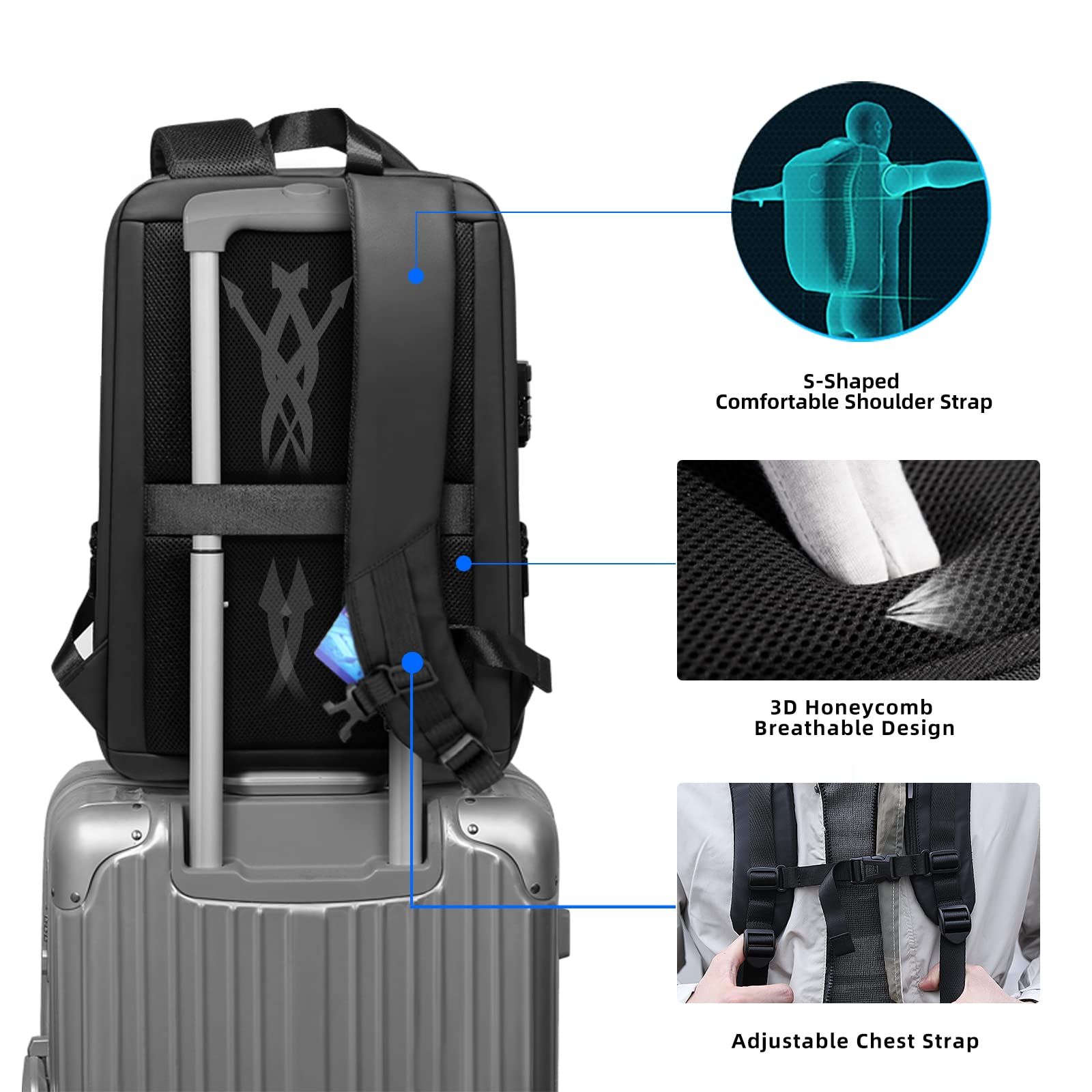 FENRUIEN Expandable Anti-Theft Laptop Backpack – Waterproof Hard Shell Business Travel Backpack with USB Port (Fits 15.6”) – Black