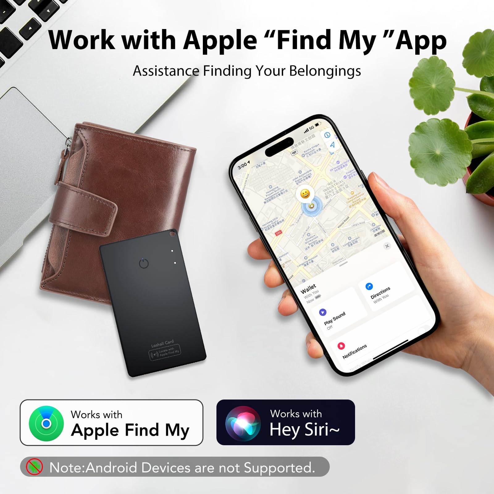 Ultra Slim Wallet Tracker Card Compatible with Apple Find My Rechargeable Bluetooth Tracking Card IP68 Waterproof Black