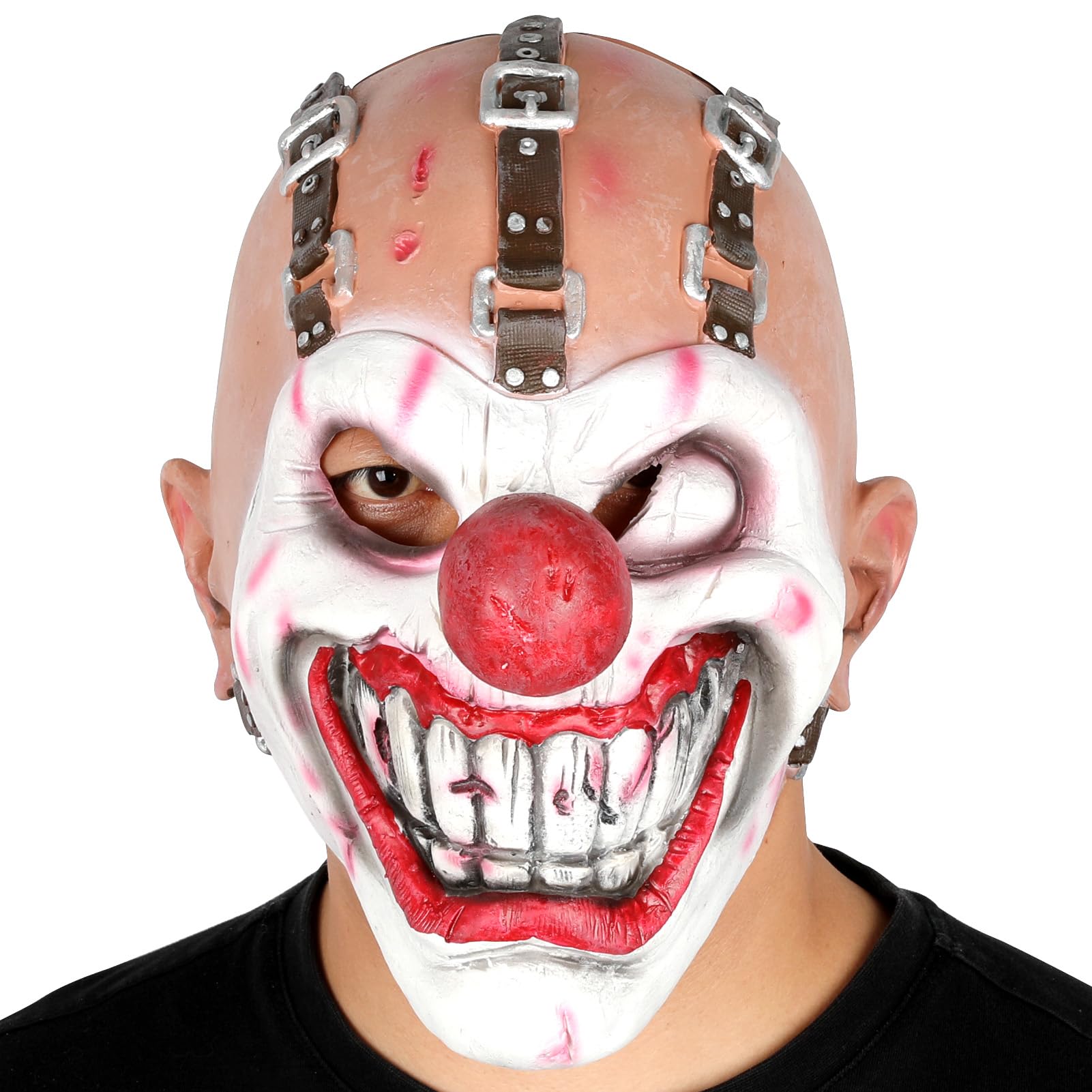 Cyclopia Killer Clown Mask – Horror Latex Sweet Tooth Mask with Black Nose & Sharp Teeth for Halloween Cosplay