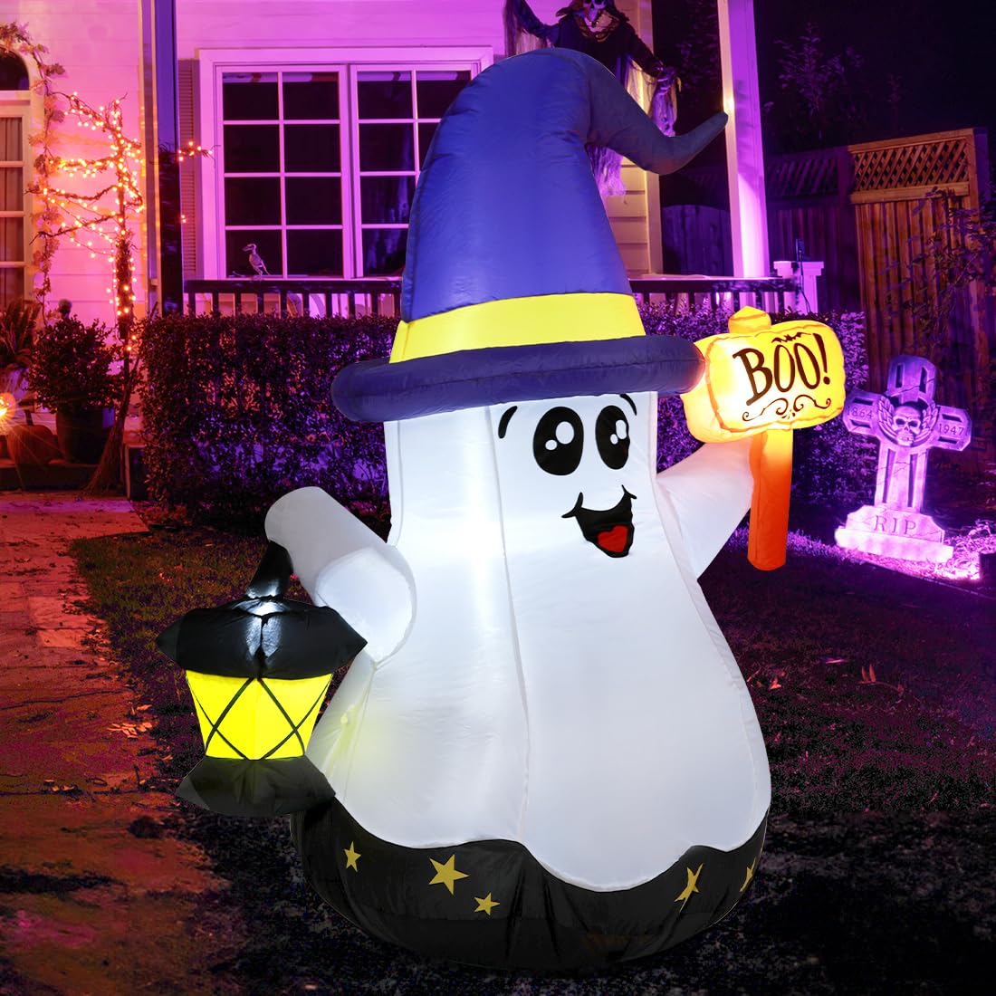 5-Foot White Wizard Ghost Inflatable – Halloween Outdoor Decoration with LED Lights & Fast Inflation (DJ-WS-69073)