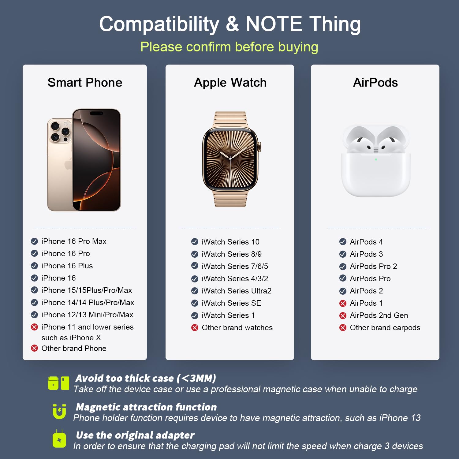 3-in-1 Magnetic Wireless Charging Station – Foldable Charger for iPhone, Apple Watch & AirPods