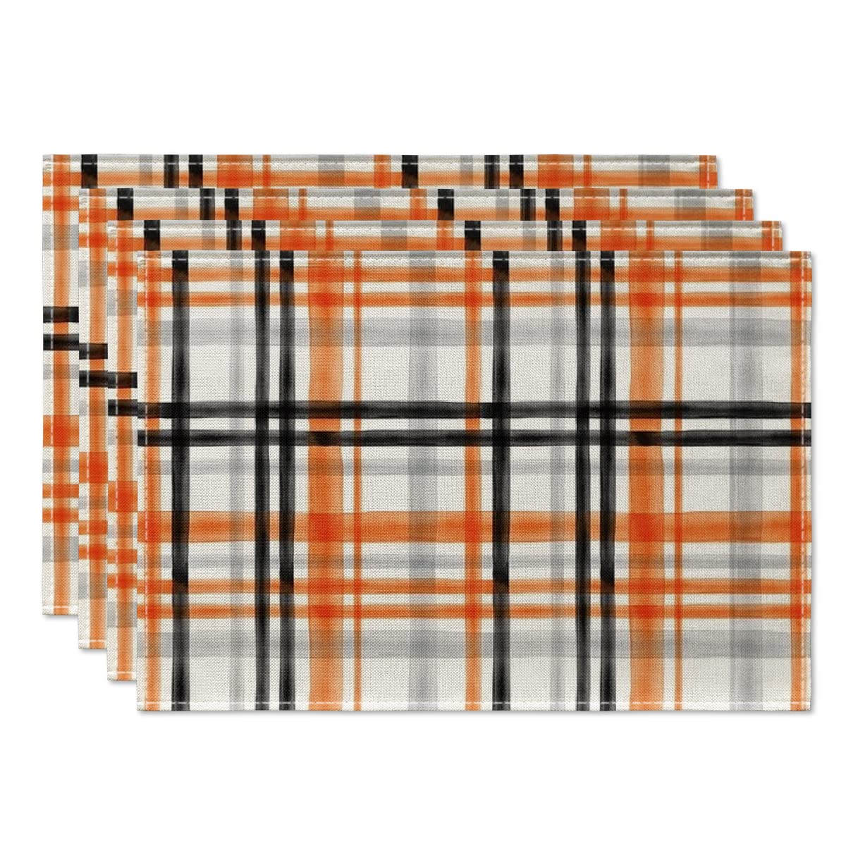 Halloween Placemats Set of 4 – Orange & Black 100% Polyester Table Mats by Artoid Mode (18x12”)