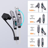 4-in-1 Keychain Fast Charging Cable – 140W USB-C, Lightning & USB-A Multi Charging Adapter