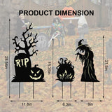 Metal Halloween Yard Stakes – Witch, Tombstone & Cauldron Silhouette Set with Fluorescent Green Glow (Waterproof Outdoor Decor)