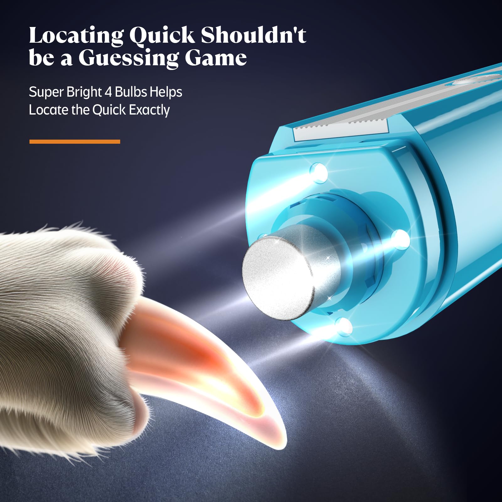 Professional Dog Nail Grinder with 4 LED Lights & Type-C Charging – 3-Speed Quiet Pet Nail Trimmer (Blue)