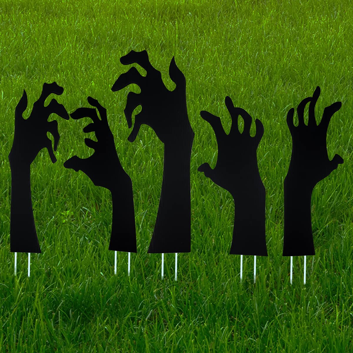 Halloween Black Hand Yard Signs – 5 Pack Durable Plastic Outdoor Decorations with Metal Stakes (15.7 Inches, Black)