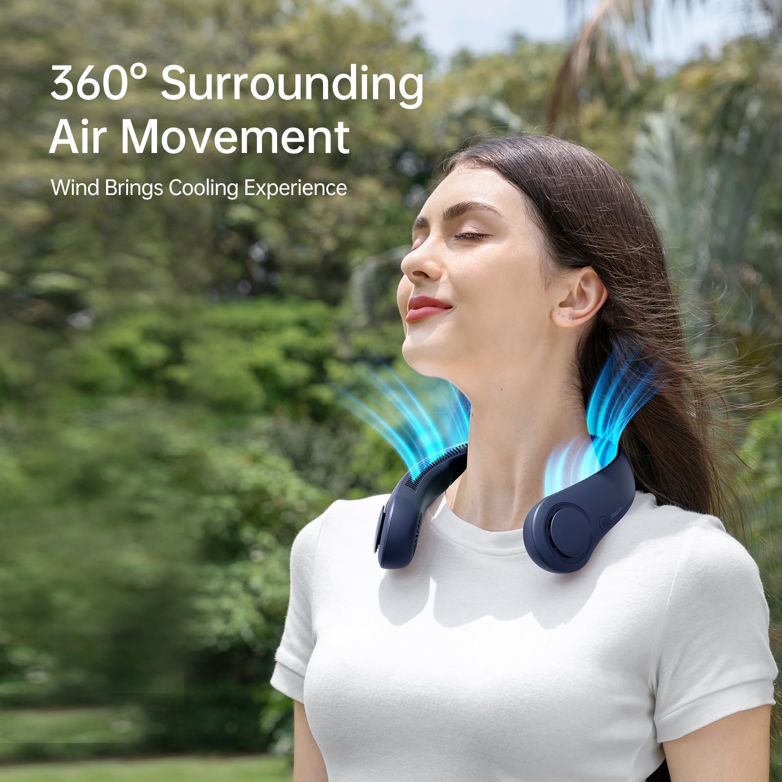 JISULIFE Wearable Bladeless Neck Fan – Hands-Free Cooling with 5 Speeds & Long Battery (Dark Blue)