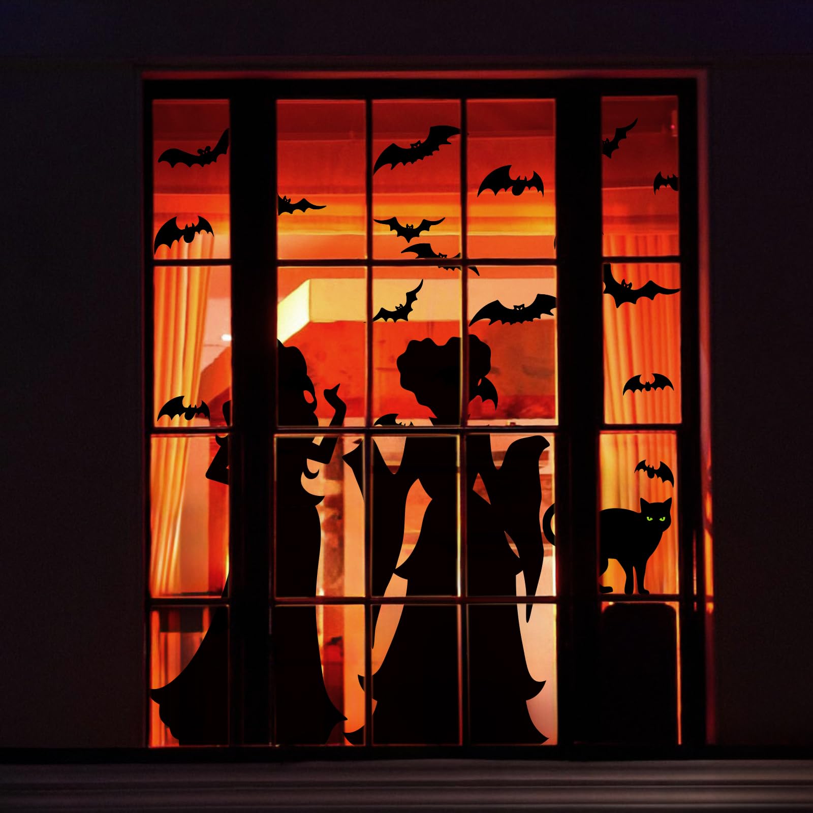 Halloween Window Clings – Extra Large Double-Sided Black Witch & Cat Stickers for Glass & Mirrors