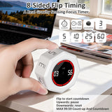 Rechargeable Pomodoro Timer with Magnetic Back, Flip Control & Auto-Rotating Screen, Preset 3/5/10/25/30/60 Min, Custom Countdown & Clock for Study, Office & Kitchen – White