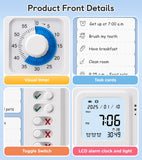 3-in-1 Visual Timer with Chore Chart & Digital Clock for ADHD Focus, Routines & Daily Schedules – White