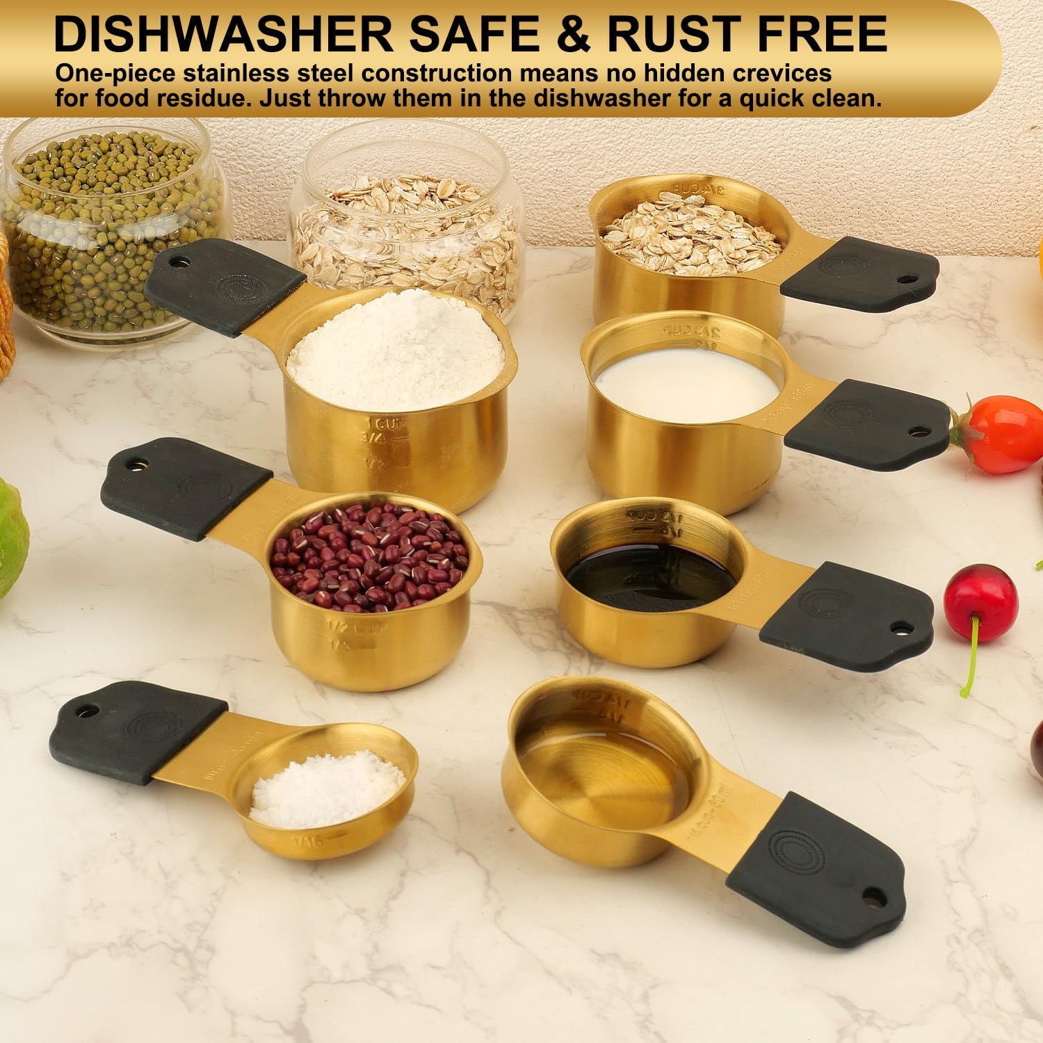 Gold Stainless Steel Measuring Cups & Spoons Set – Magnetic, Double-Sided, Precision Baking Tools (16-Piece)