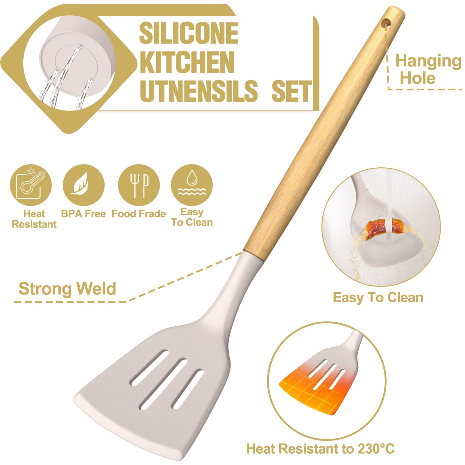 34-Piece Silicone Kitchen Utensils Set with Wooden Handles & Holder – BPA-Free Cooking Tools