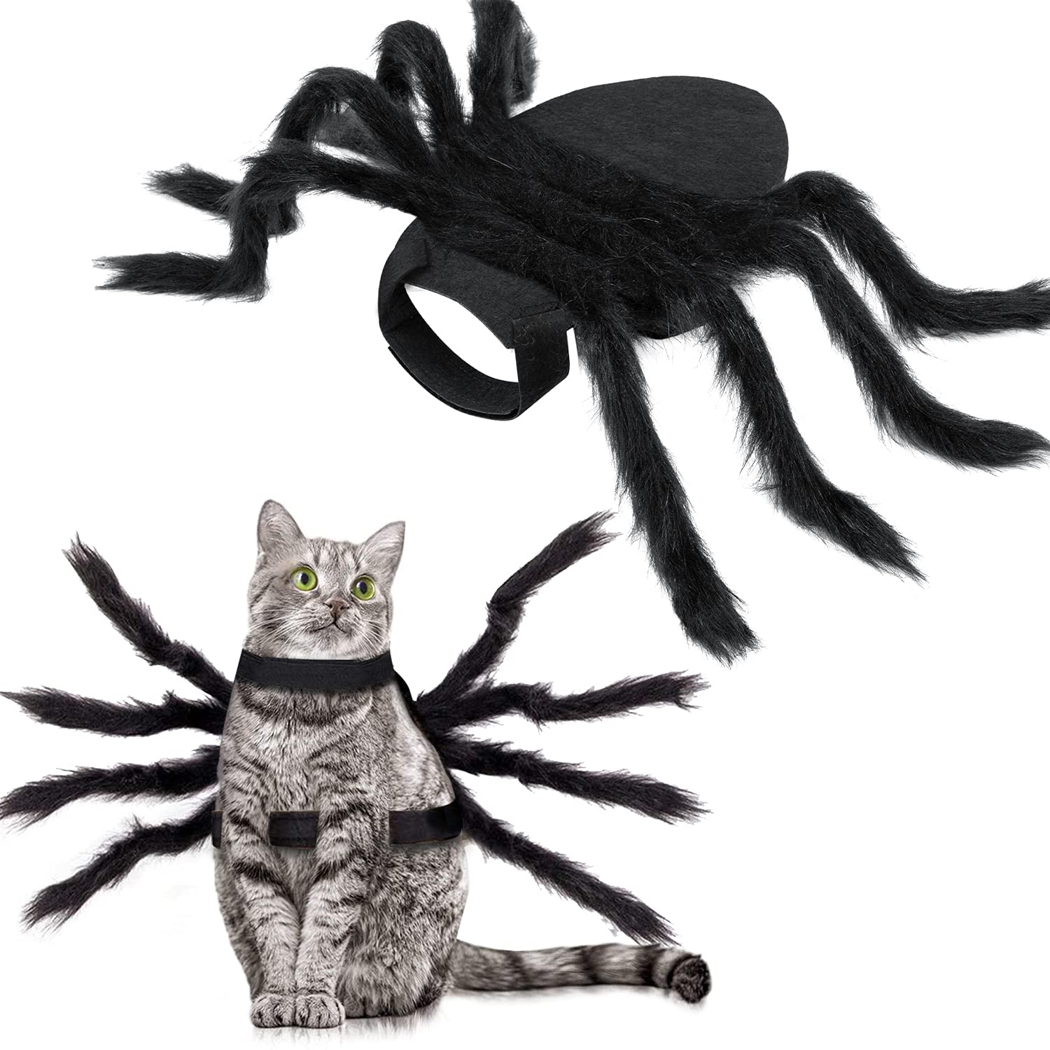 Black Spider Halloween Costume for Cats and Small Dogs – Adjustable Funny Pet Outfit with 8 Realistic Legs