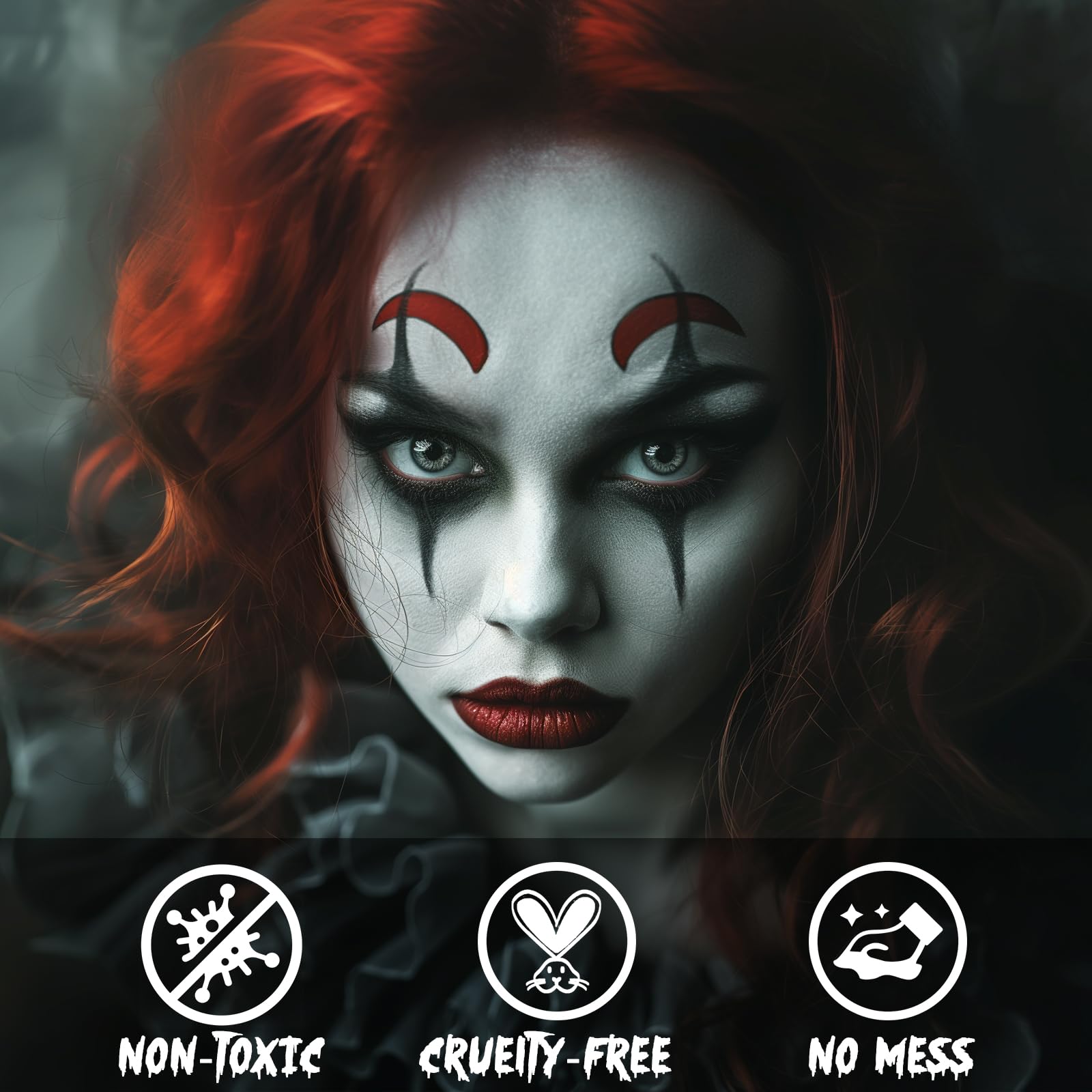 Black White Red Face Paint Kit – Professional Body & SFX Makeup for Halloween, Cosplay & Stage Performances