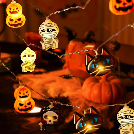 Orange Pumpkin Halloween String Lights – 20 LED Battery-Operated Waterproof Fairy Lights with Timer & 8 Modes