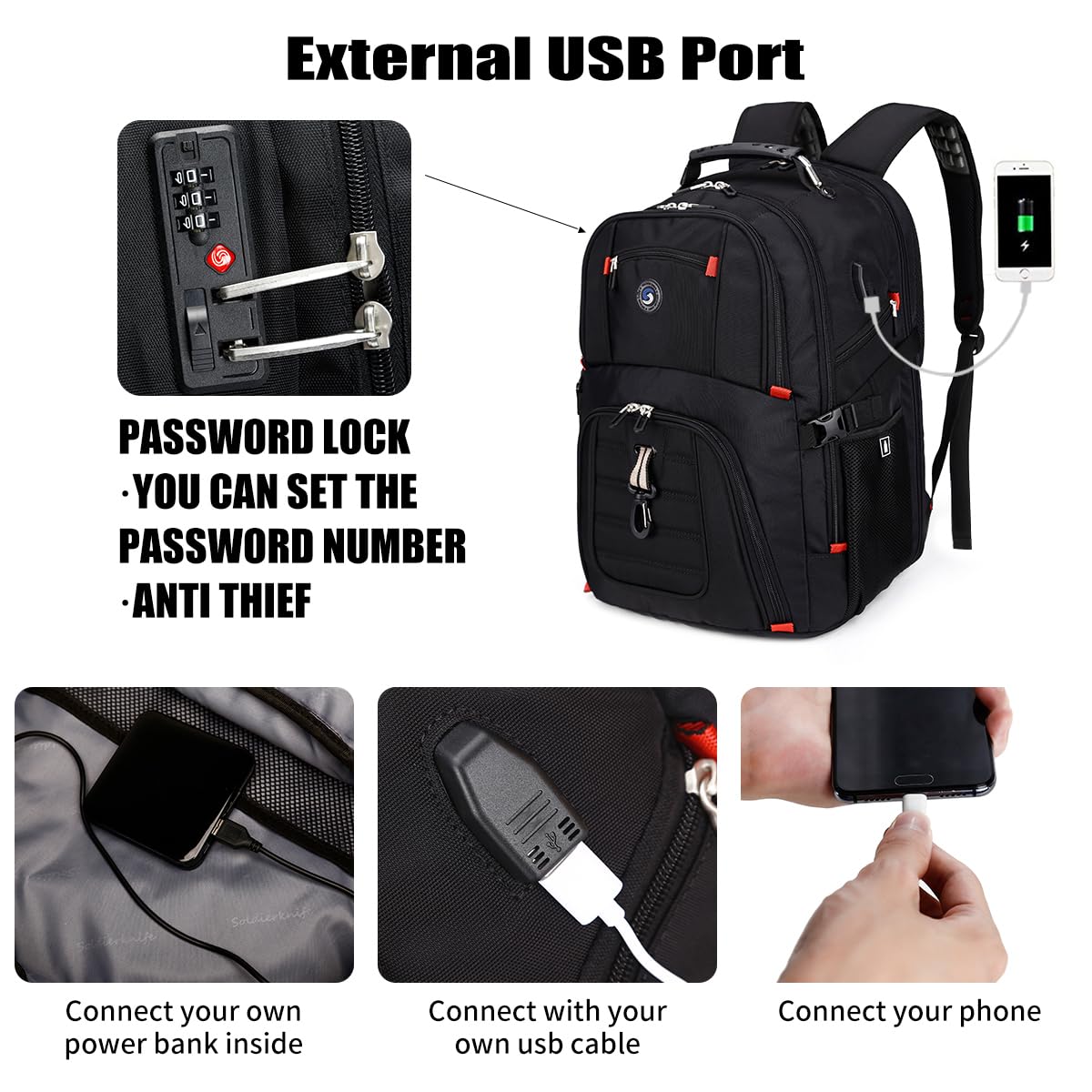 Extra Large 50L Travel Laptop Backpack – Airline-Approved Carry-On with USB Charging & Lock (17″)
