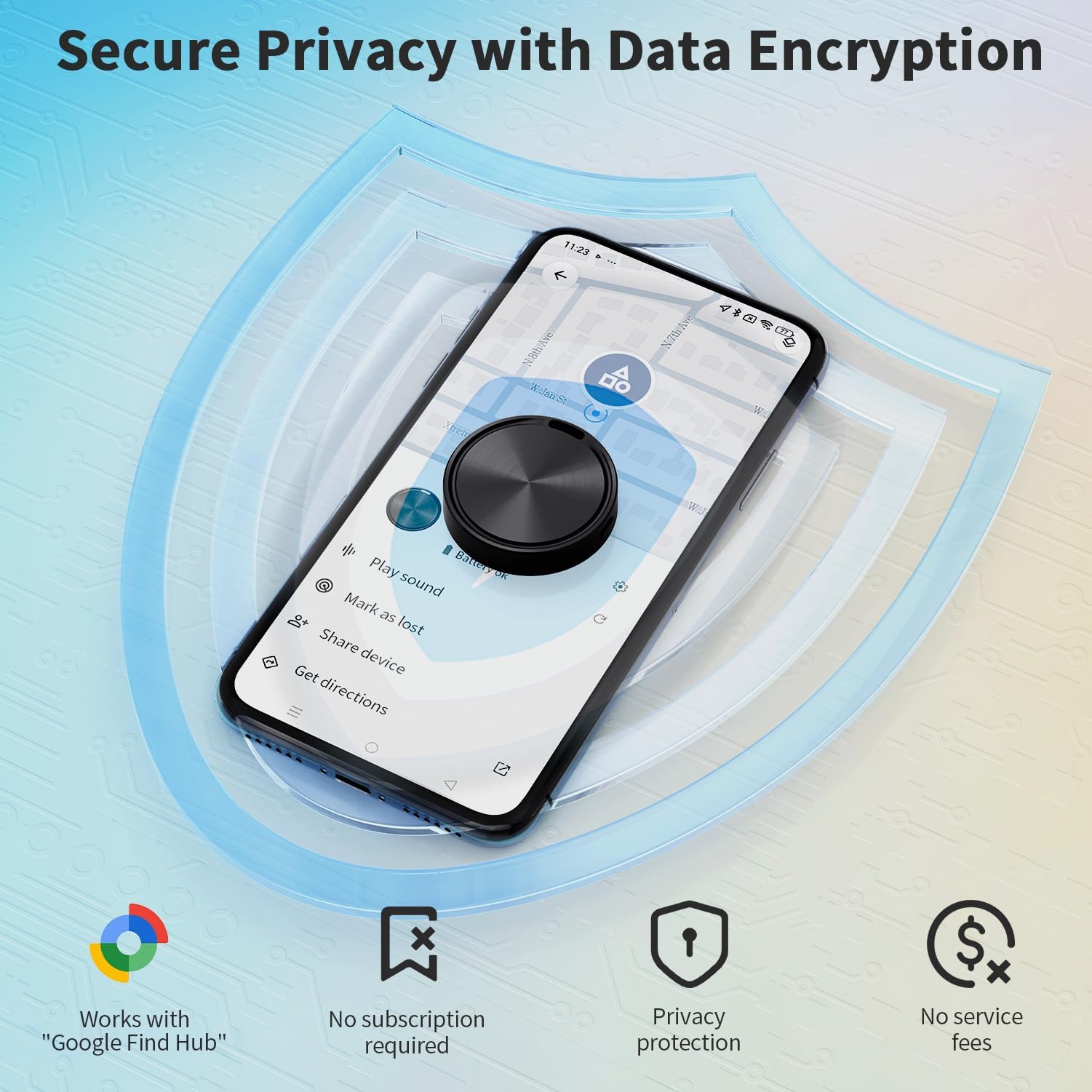 Android Compatible Bluetooth Tracker Tag with Find Hub Support, Loud Sound Alert & Replaceable Battery – Black