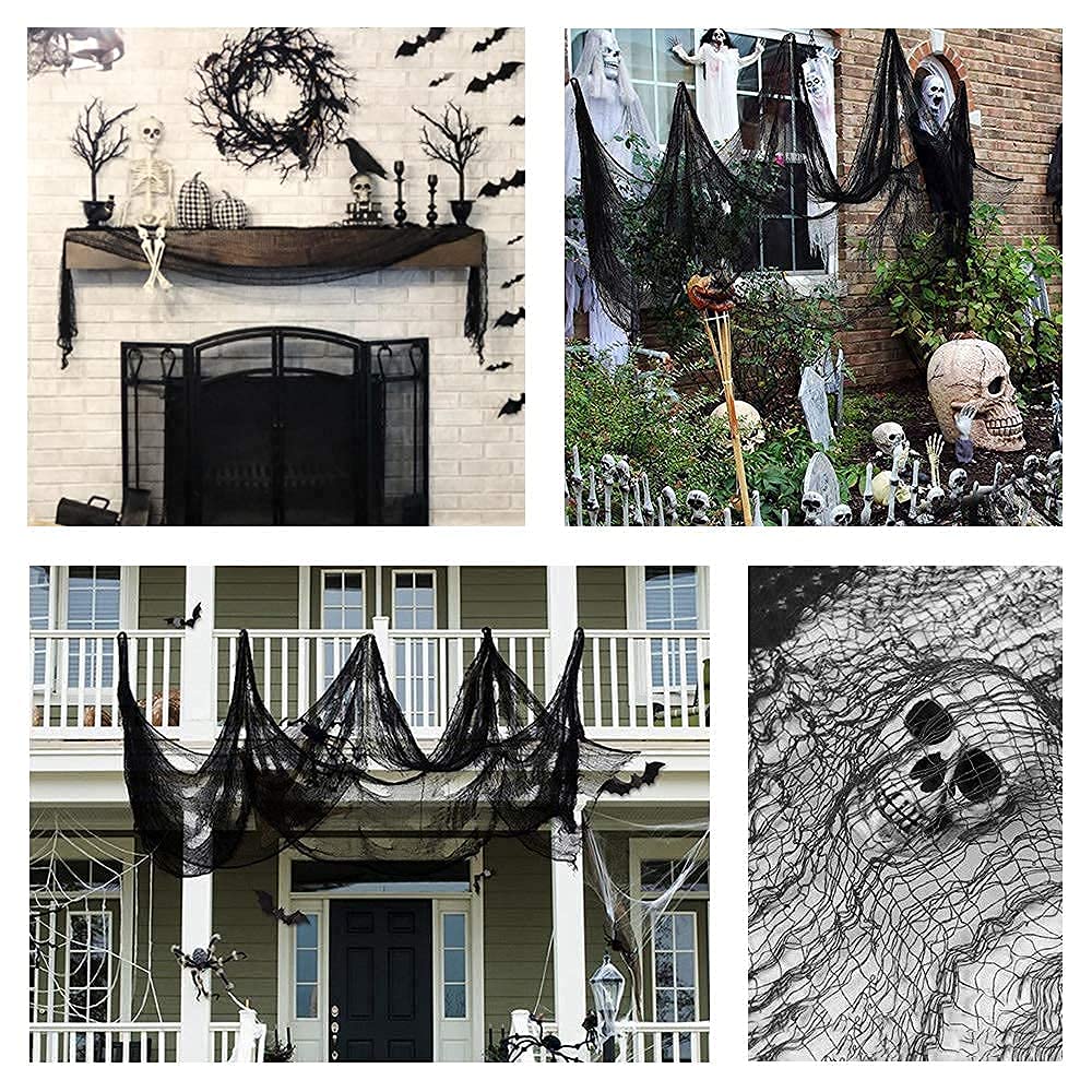 5PCS Black Halloween Creepy Cloth Set – Stretchy Gauze Fabric for Indoor & Outdoor Spooky Decorations (30" x 72")