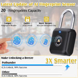 Bluetooth Fingerprint Smart Padlock with App Control, USB Rechargeable Biometric Locker Lock for Gym, Luggage & Storage