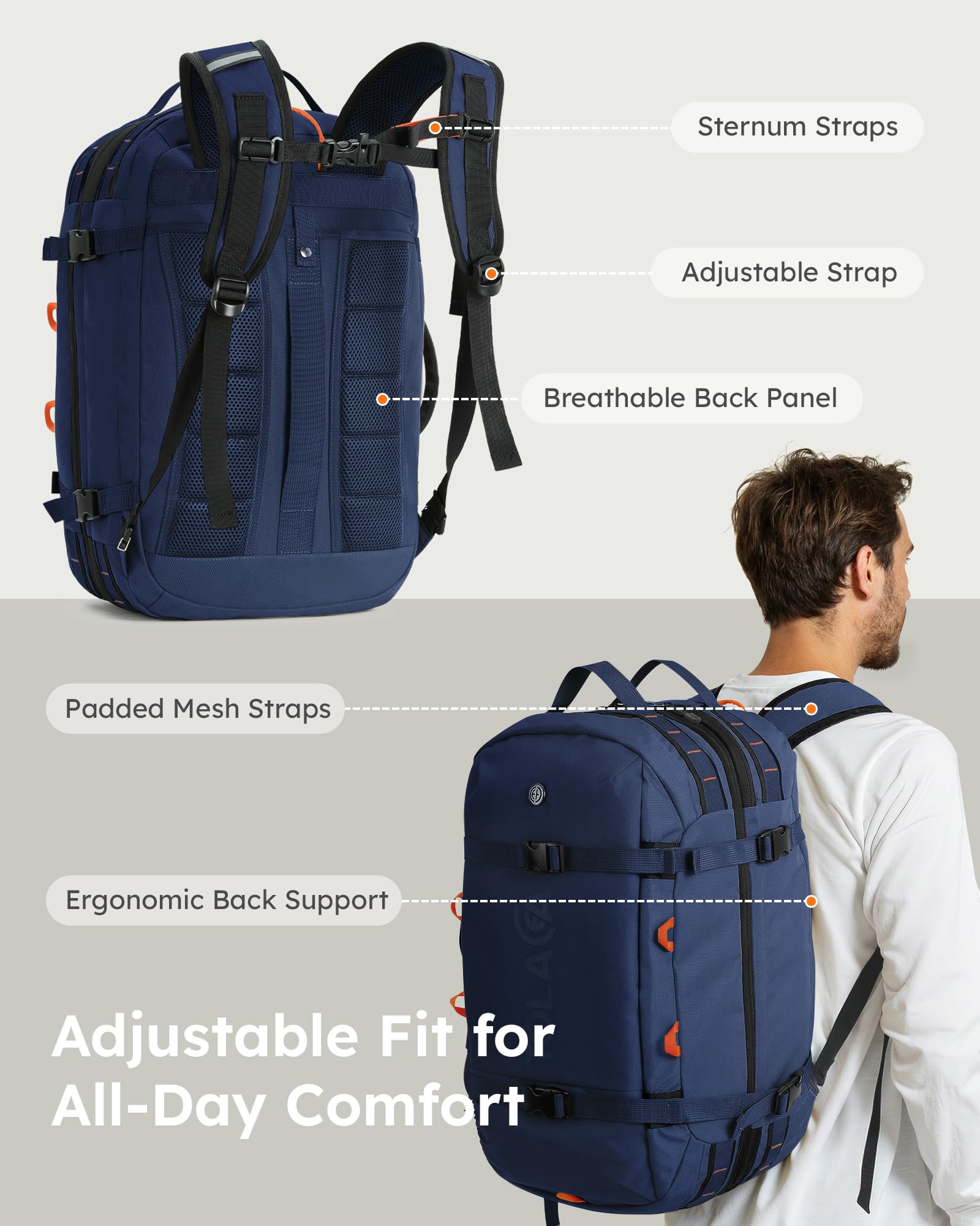 Tolaccea Expandable Carry-On Travel Backpack 40L–50L with TSA-Friendly Design and Laptop Compartment