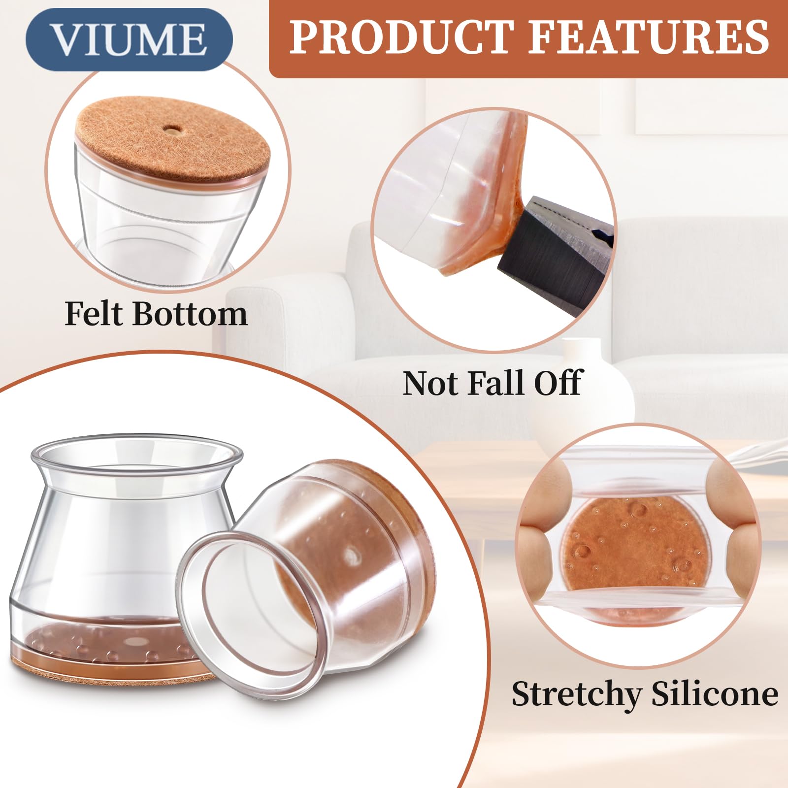 24-Pack Silicone Chair Leg Floor Protectors with Felt Pads – Anti-Scratch Furniture Caps for Hardwood & Tile Floors