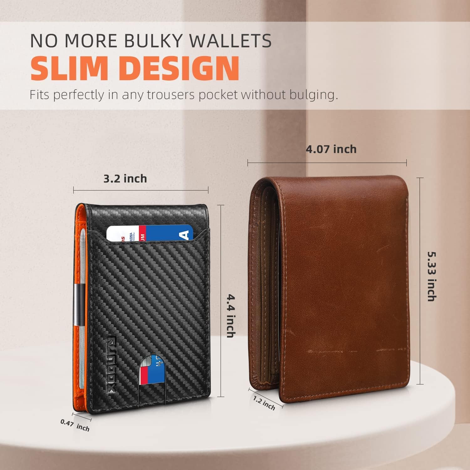 RFID Blocking Slim Wallet for Men with Money Clip – Minimalist Vegan Leather Travel Wallet