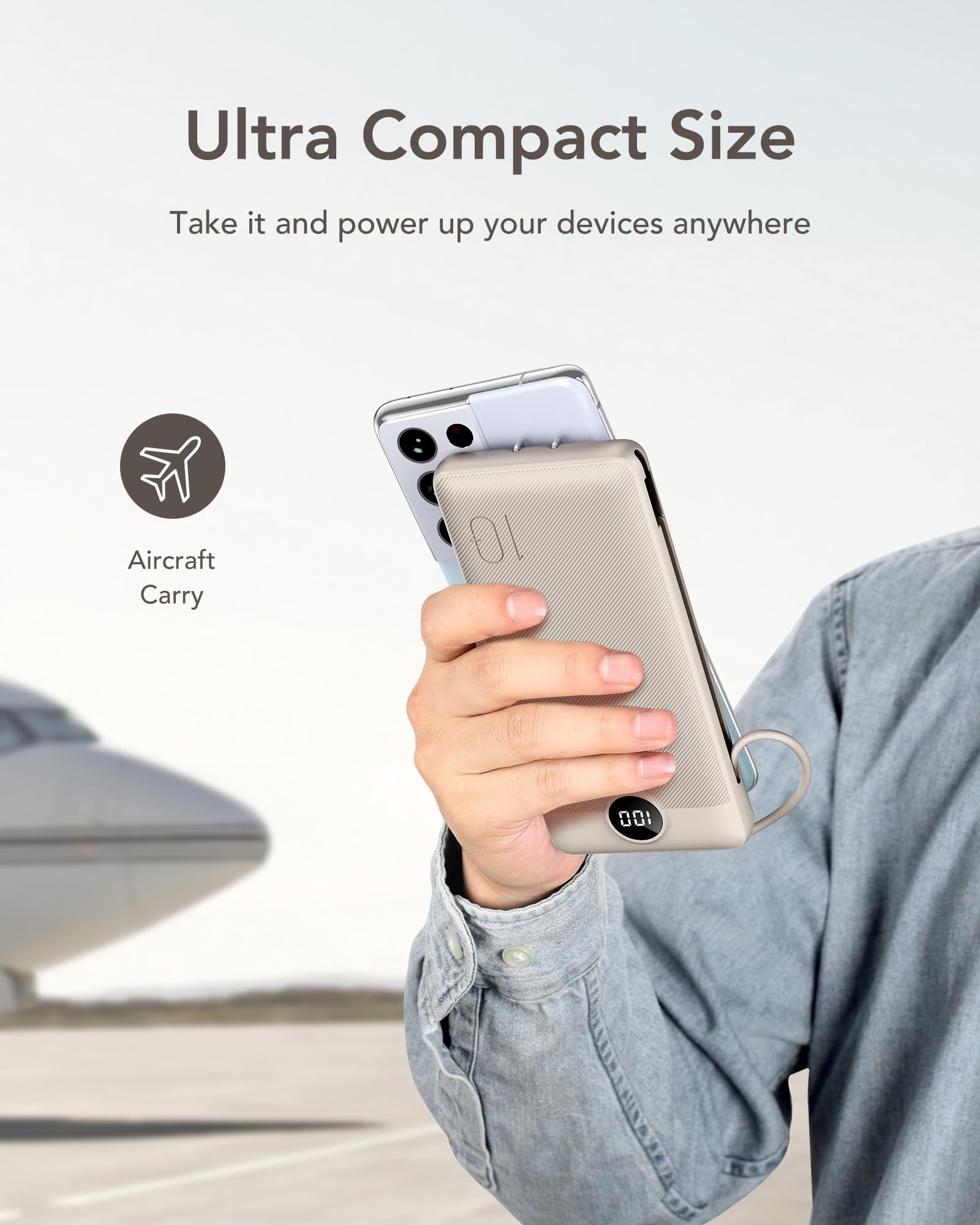 VEGER 10000mAh Portable Power Bank with Built-In Cables & AC Plug – Ultra Slim Fast Charging Travel Charger