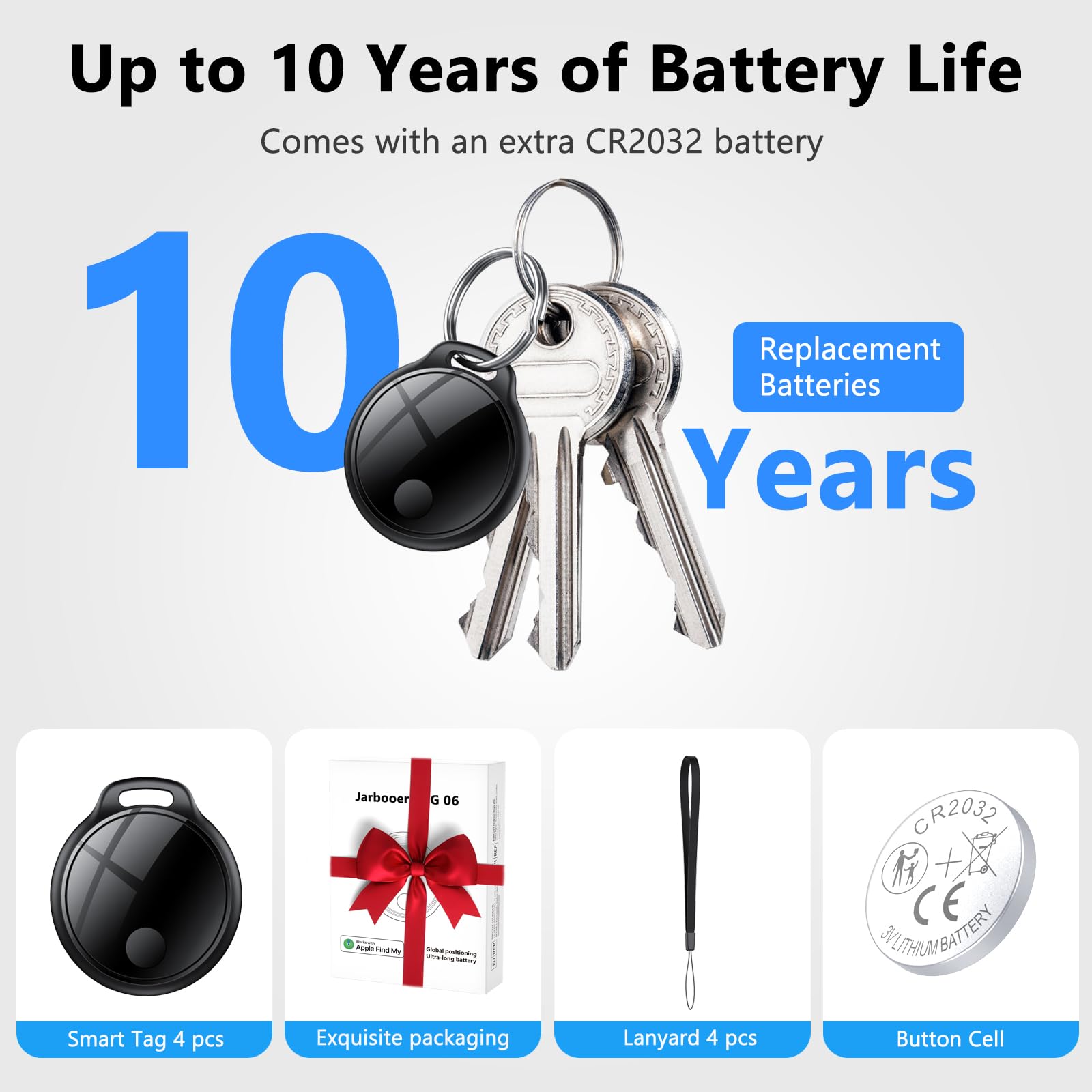 Apple Find My Bluetooth Tracker Tags 4-Pack, Smart Key Finder with 100dB Alert, IP67 Waterproof and Replaceable Battery