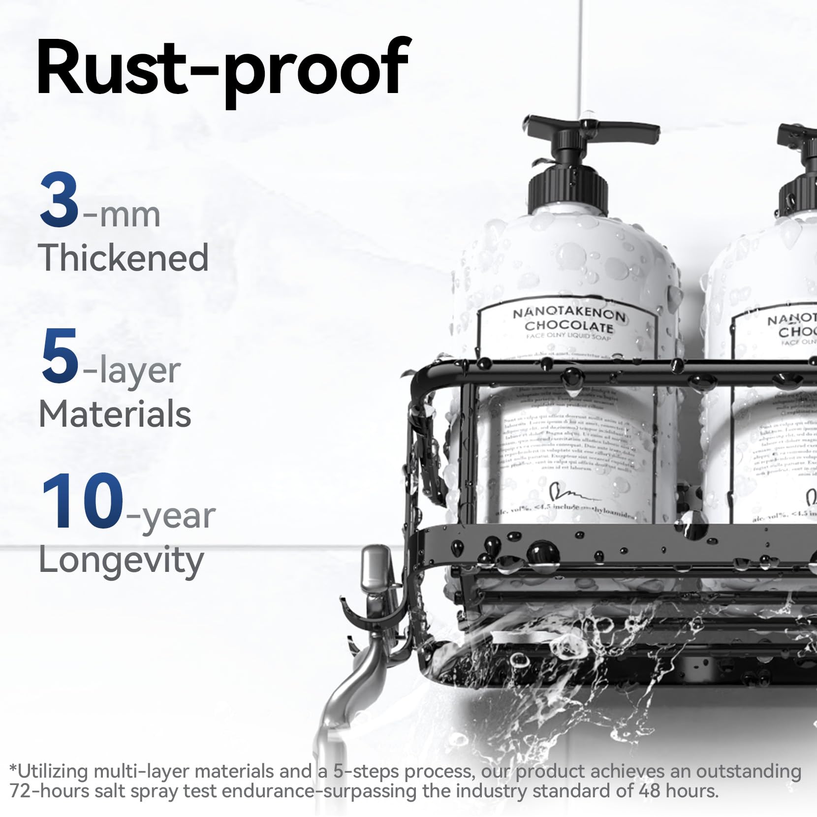 6-Pack Adhesive Shower Caddy Organizer Set – 100% Rustproof Stainless Steel (Black)