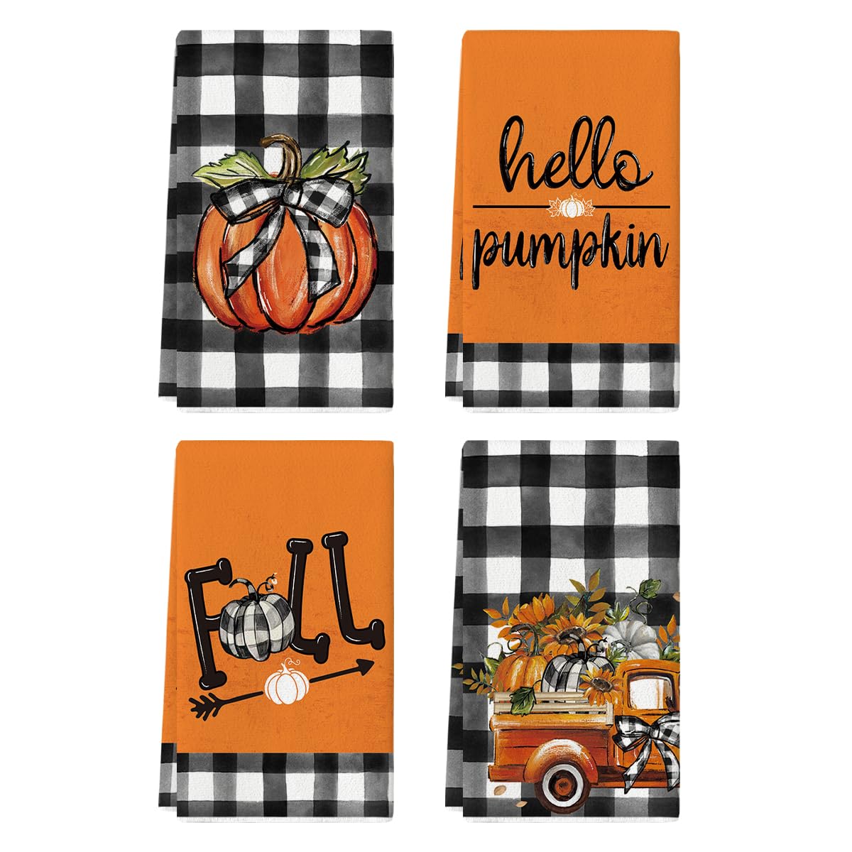 Halloween Dish Towels Set of 4 – Buffalo Plaid Kitchen Towels by Artoid Mode (18x26”)