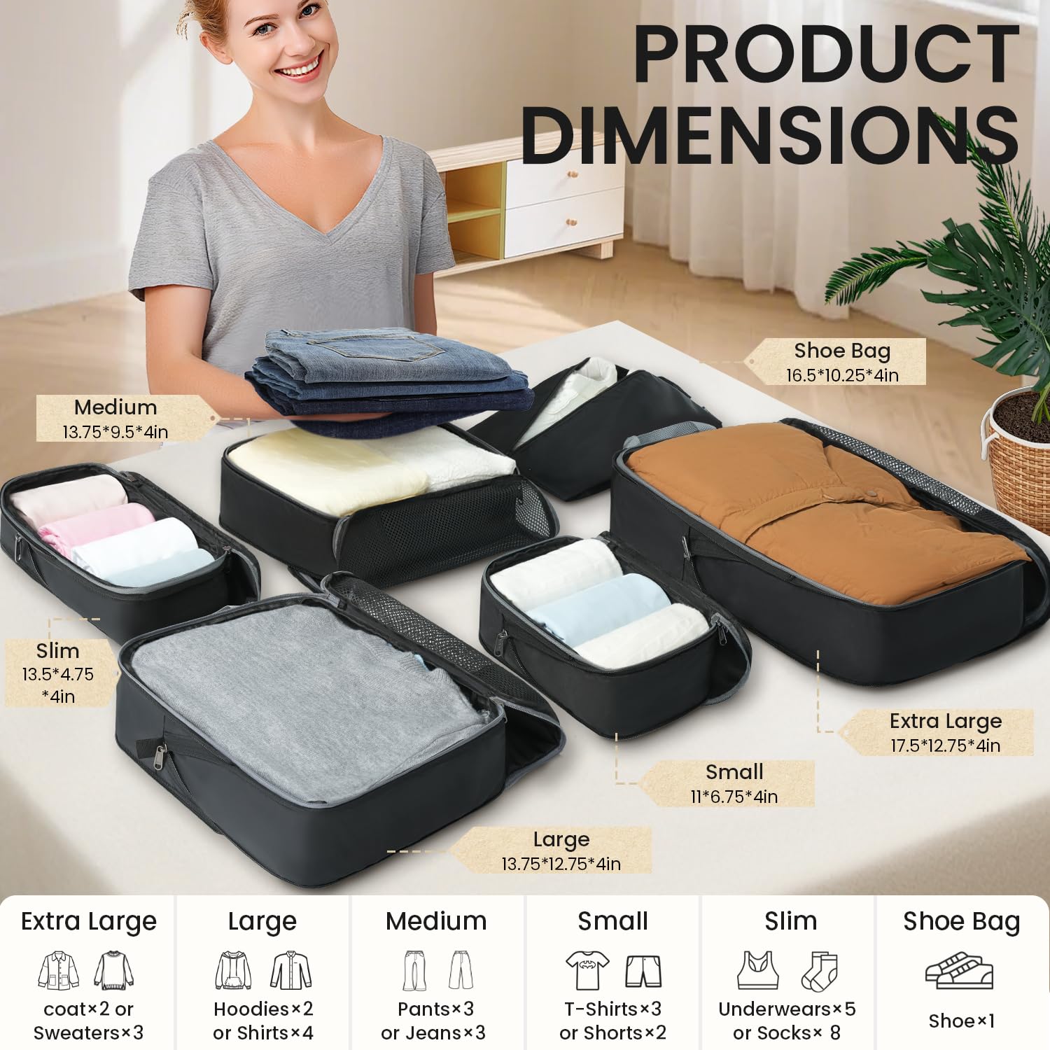 Compression Packing Cubes for Suitcase – Durable 320D Travel Packing Organizers for Efficient Luggage Storage