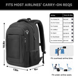 Large Airline-Approved Travel Laptop Backpack with Anti-Theft Pocket – Fits 17.3” – Black