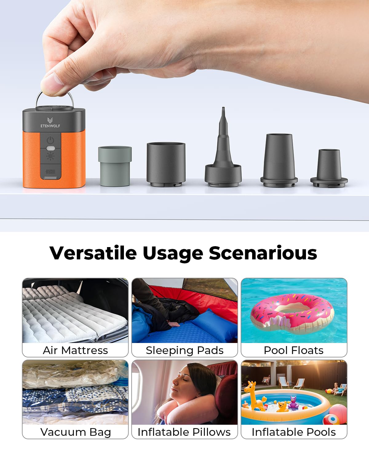 Portable Electric Air Pump with LED Camping Light – Rechargeable Mini Inflator for Air Mattresses, Pool Floats & Camping Gear
