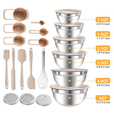 Stainless Steel Mixing Bowl Set with Airtight Lids, Graters & Non-Slip Base (6 Bowls)