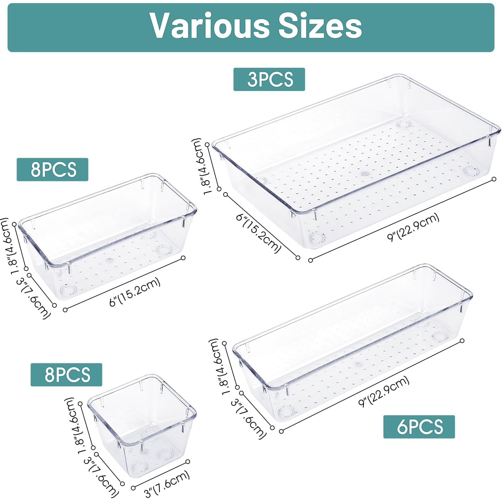 Clear Drawer Organizer Set (25-Piece) – Stackable Non-Slip Storage Trays for Kitchen, Bathroom, Office & Vanity