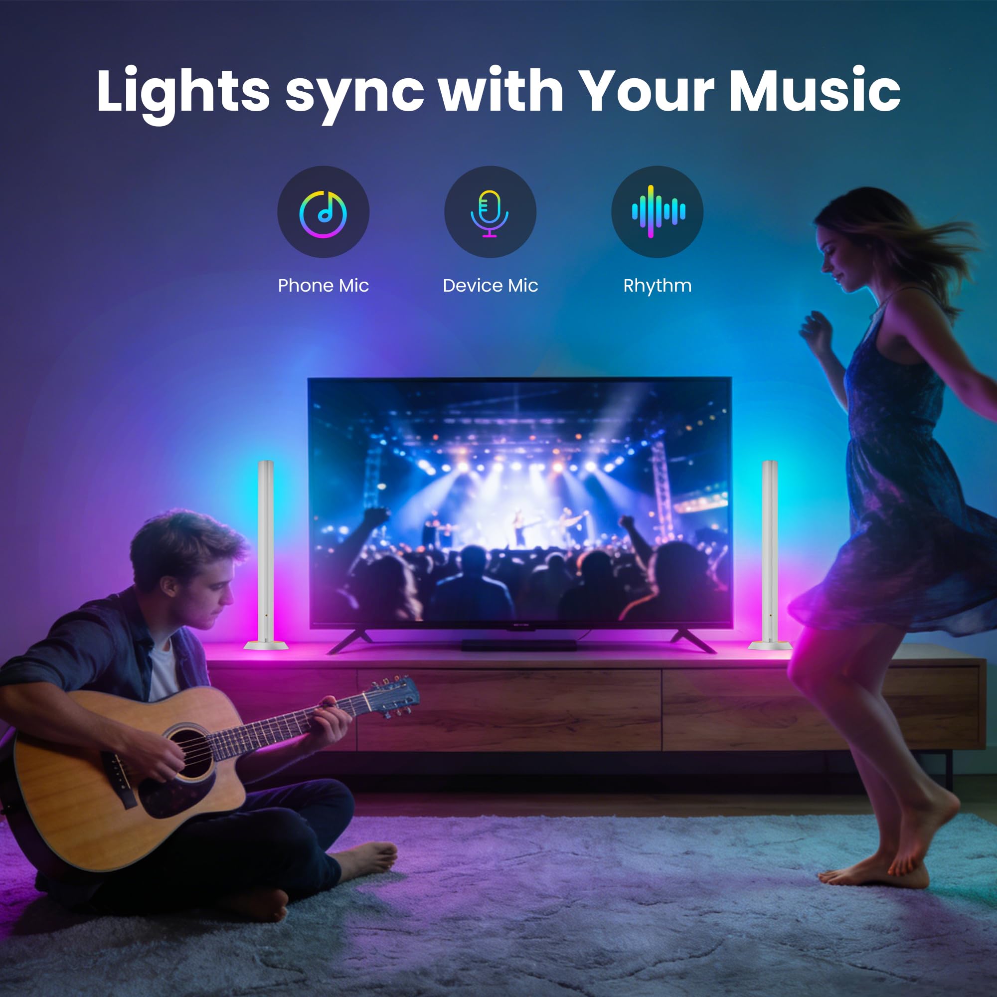 Smart RGB Light Bars with Voice Control – WiFi Ambient TV & Gaming Lights with Music Sync