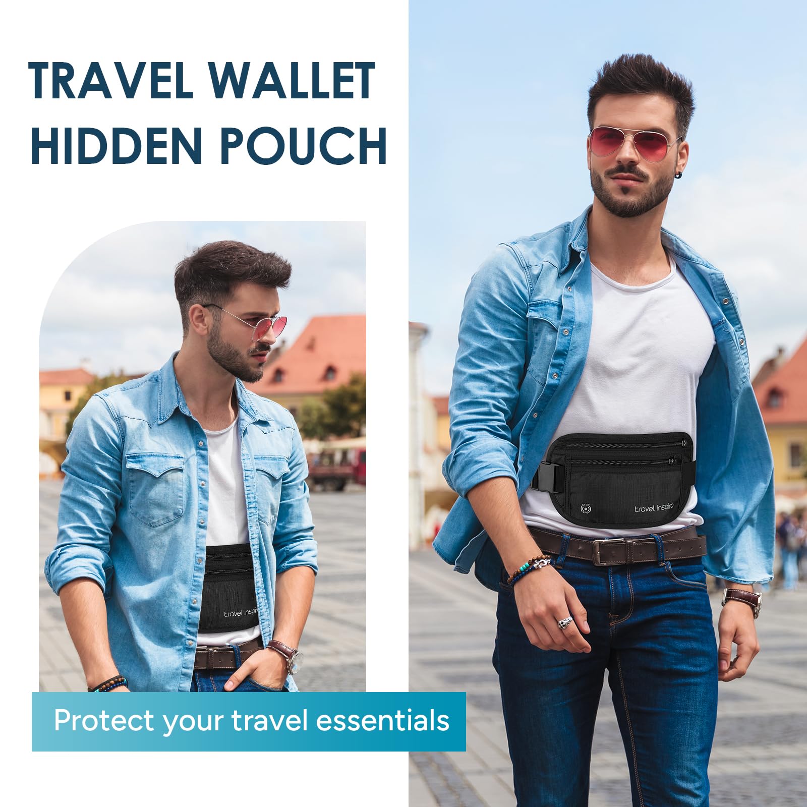 Travel Inspira Hidden RFID Money Belt – Secure Anti-Theft Passport & Card Wallet (Black Edition)