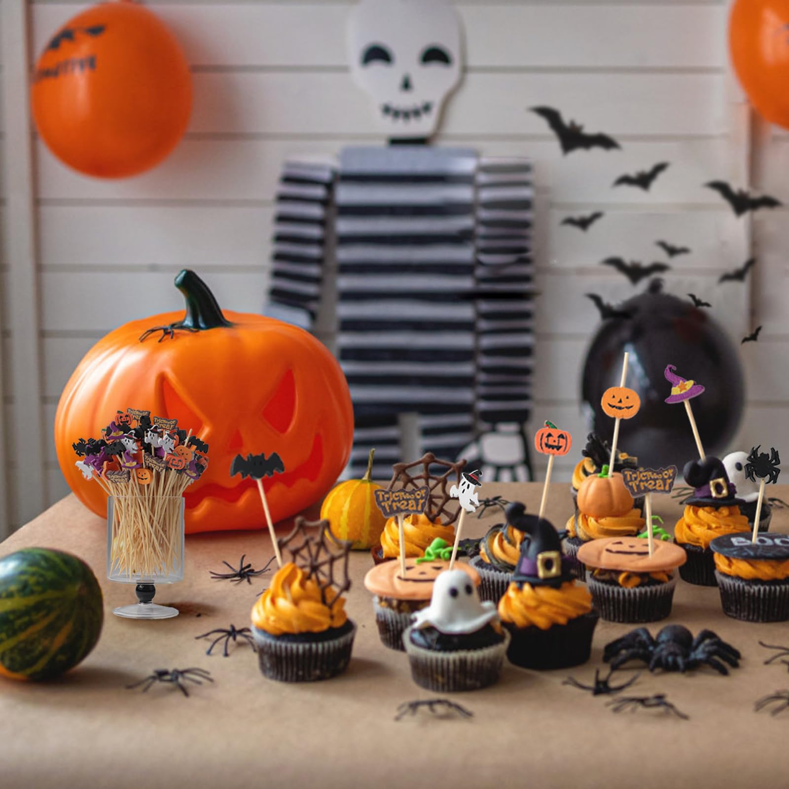 150 Pcs Halloween Cocktail Toothpicks – Bamboo Food Picks with Pumpkin, Ghost & Bat Designs