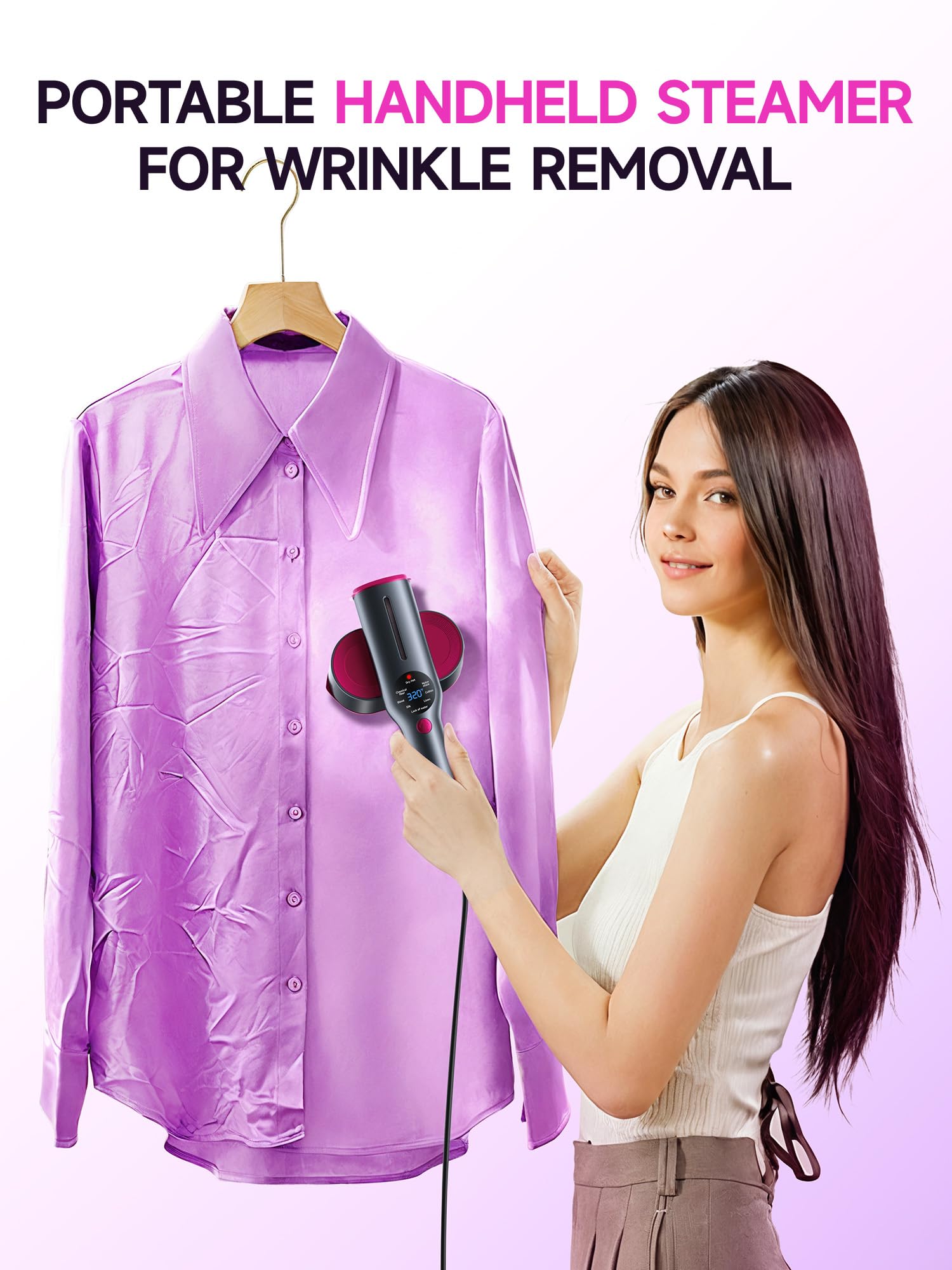 DRFLASH Rose Red 2-in-1 Professional Handheld Garment Steamer 1200W Foldable Travel Steam Iron with 7 Fabric Modes