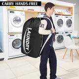 Extra Large Laundry Bag with Shoulder Strap – Heavy Duty Drawstring Clothes Storage Bag (Black & Grey)